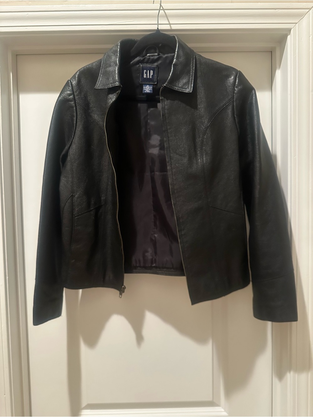 GAP Black Leather Zip-Front Women's Jacket